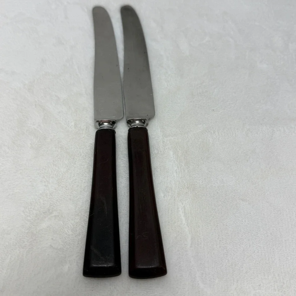 VTG Royal Brand‎ Brown Bakelite Handle Dinner Knives Set of 2 Made in England
